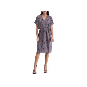 COLLECTION BY BOBEAU Womens Gray Short Sleeve Below The Knee Faux Wrap Dress S